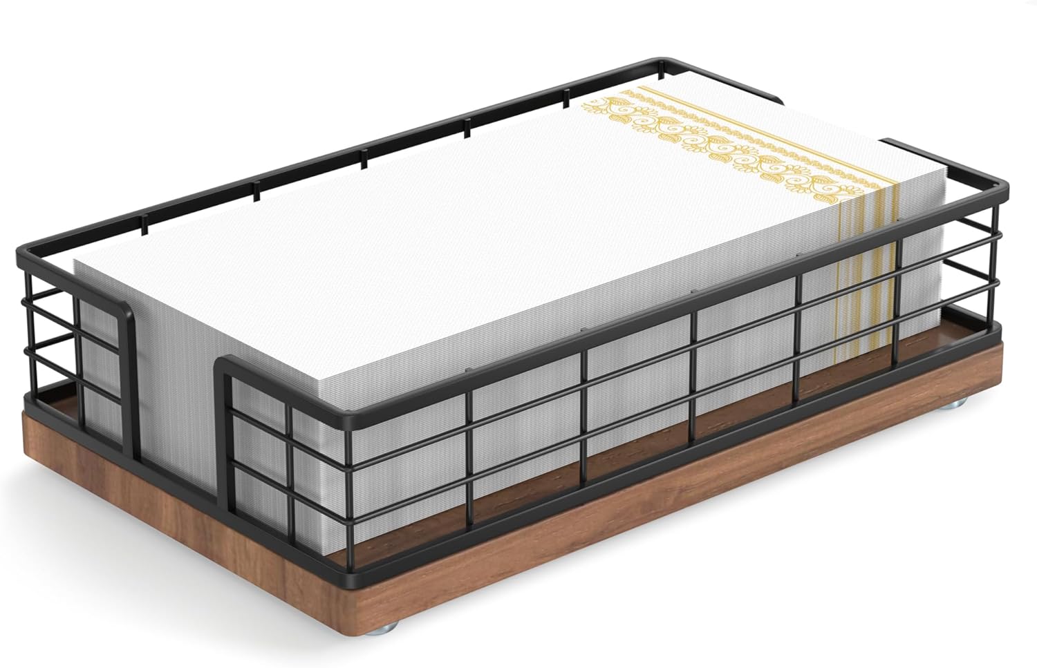 Wican Napkin Holder for Table Bamboo Iron Standing