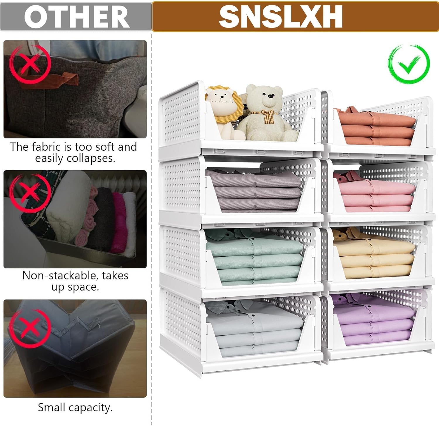 SNSLXH 5 Pack Stackable Closet Storage Basket