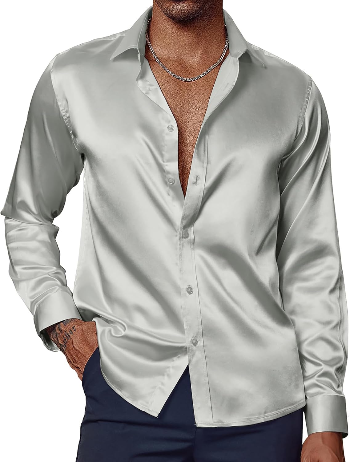 PJ PAUL JONES Men's Shiny Satin Dress Shirts