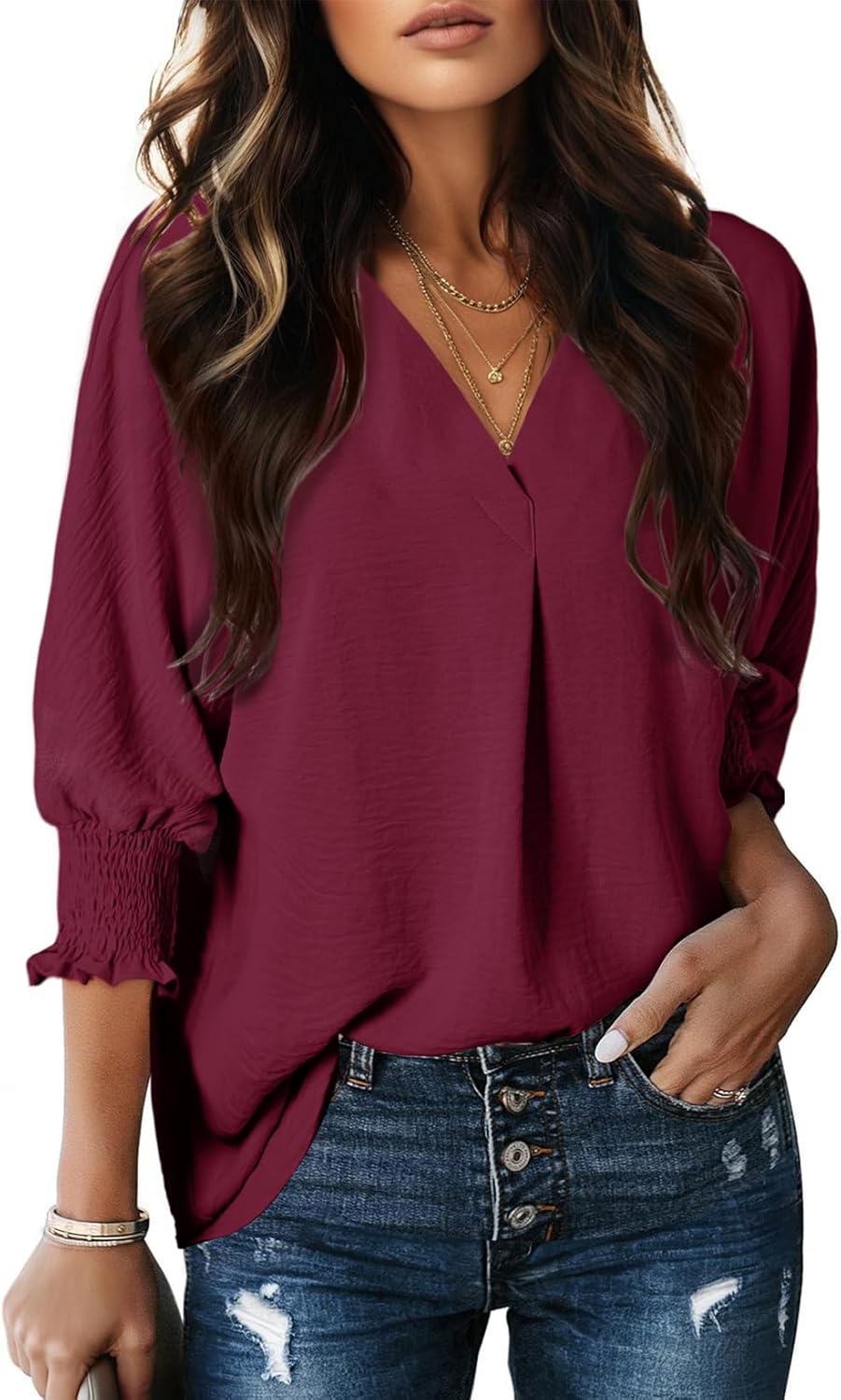 Dokotoo Women Blouses Dressy Casual V Neck