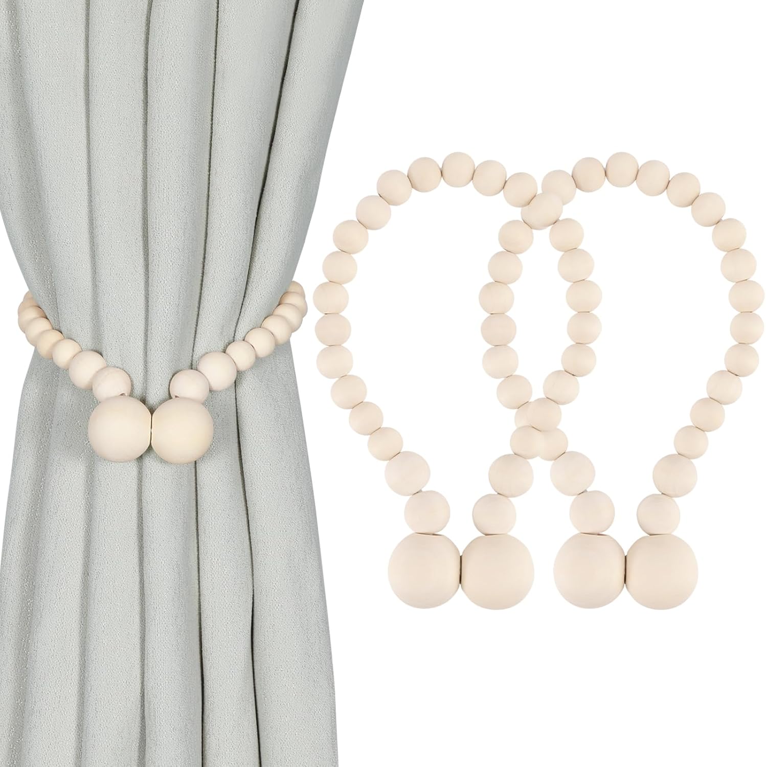 Magnetic Wood Bead Curtain Tiebacks Curtain Holders for Bedroom