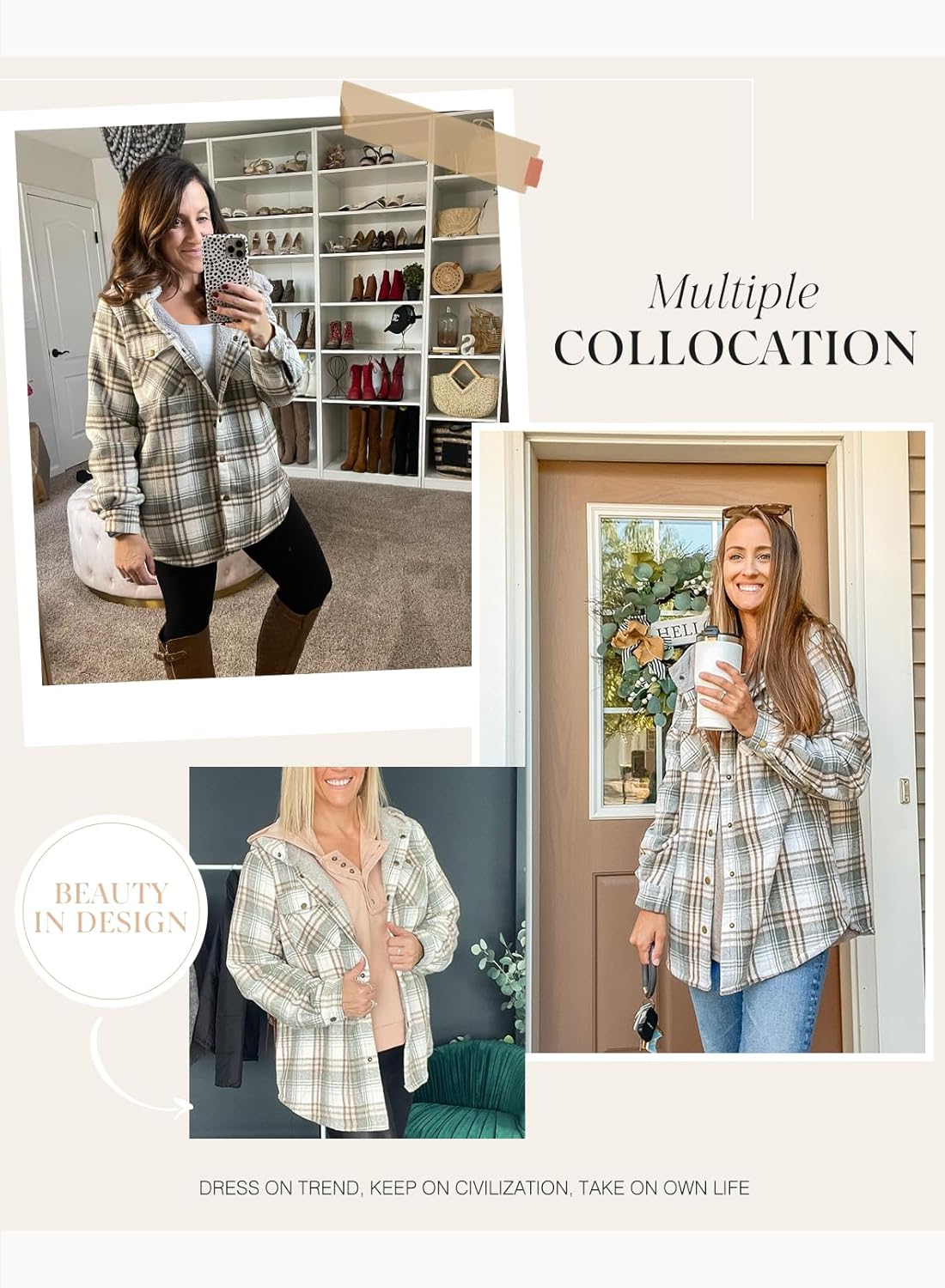 Dokotoo Womens Plaid Shacket Jacket Warm Coat