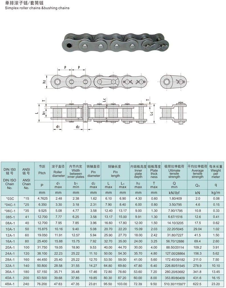 AZSSMUK Roller Chain 5 Feet Carbon Steel Material