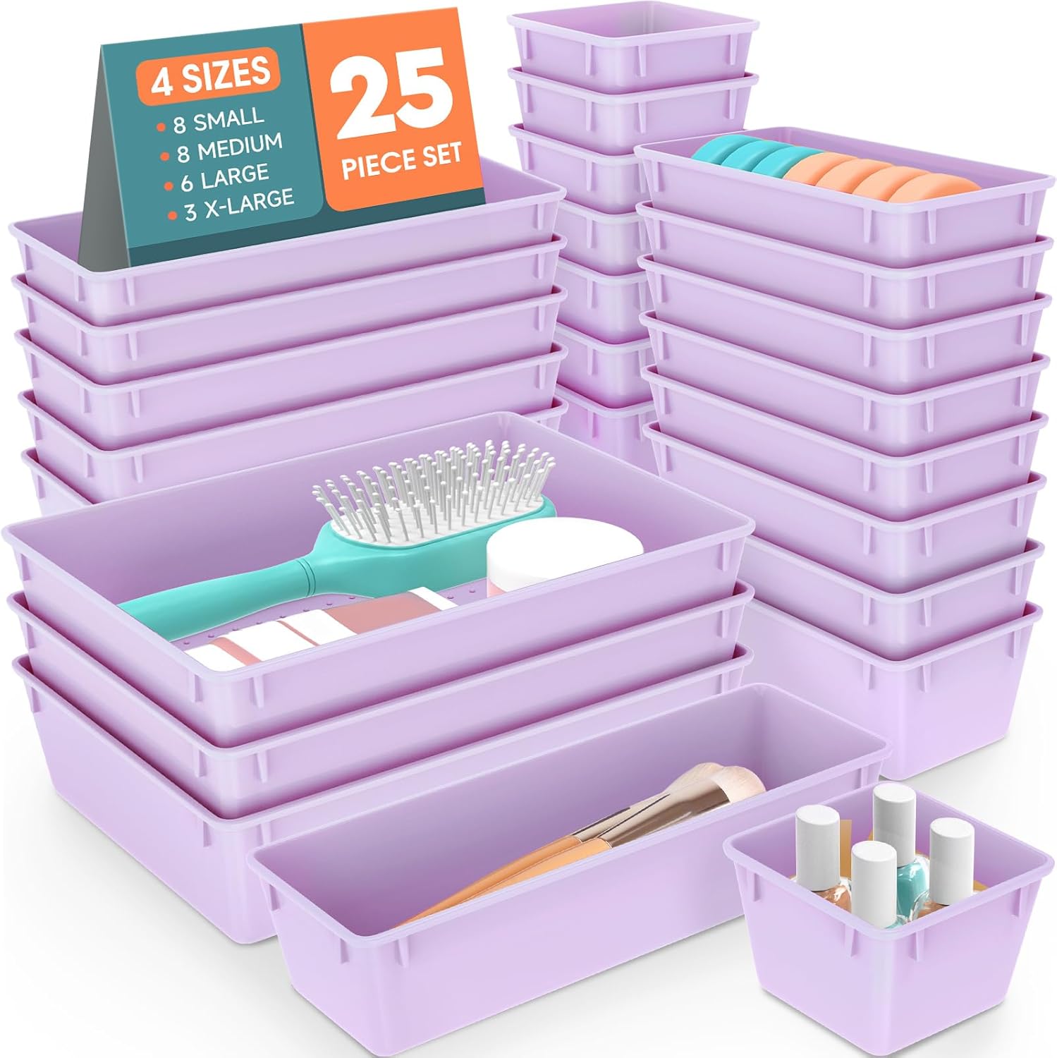 WOWBOX 25 PCS Clear Plastic Drawer Organizer Set