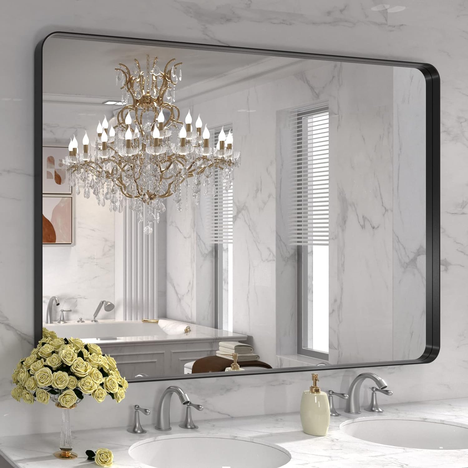 LOAAO Black Metal Framed Bathroom Mirror for Wall