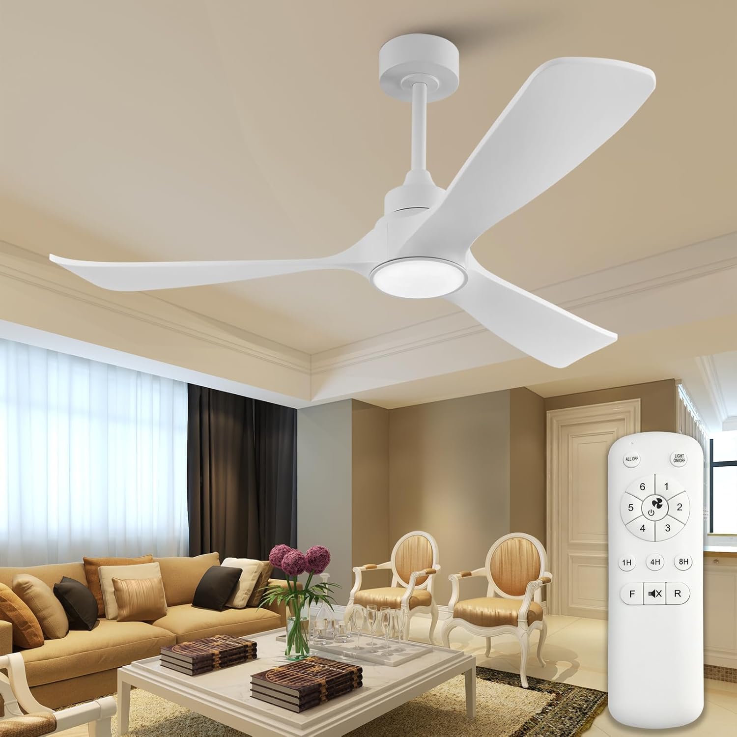 White Ceiling Fans with Lights and Remote