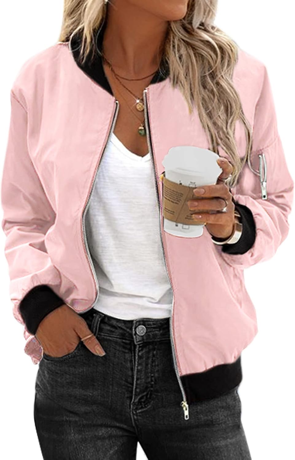 Zeagoo Women's Bomber Jacket Coat Zip