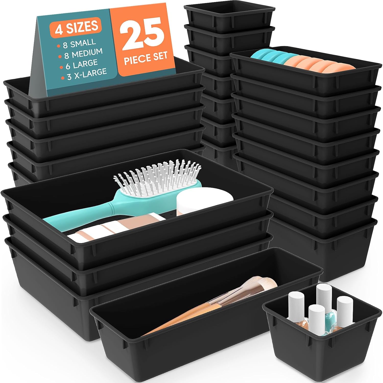 WOWBOX 25 PCS Clear Plastic Drawer Organizer Set