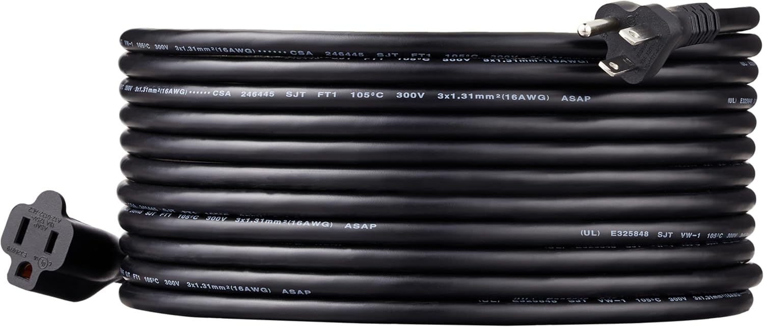 Extension Cord, 25 Ft, 3 Prong Outlet Extender