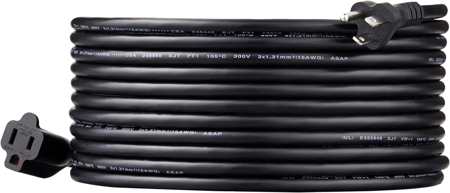 Extension Cord, 25 Ft, 3 Prong Outlet Extender