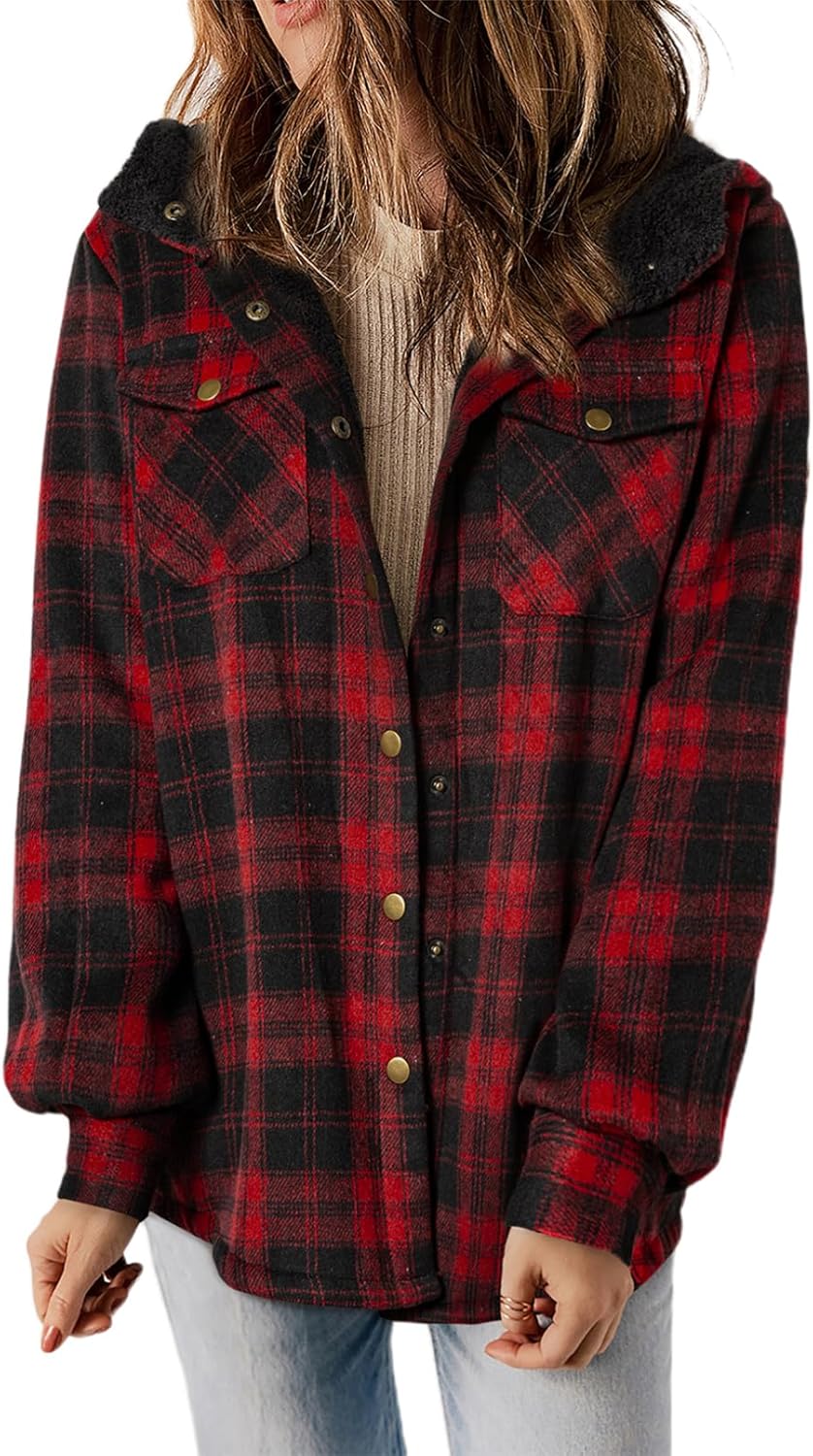 Dokotoo Womens Plaid Shacket Jacket Warm Coat