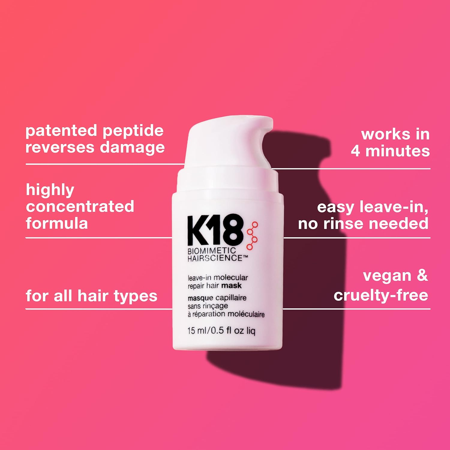 K18 Leave-In Molecular Hair Mask Repairs Dry or Damaged Hair