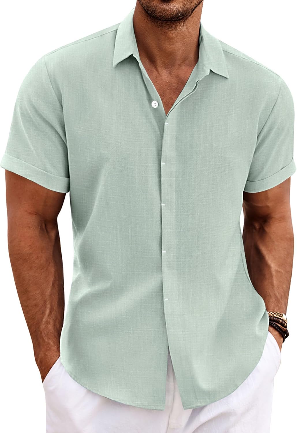 COOFANDY Men's Linen Short Sleeve Shirt