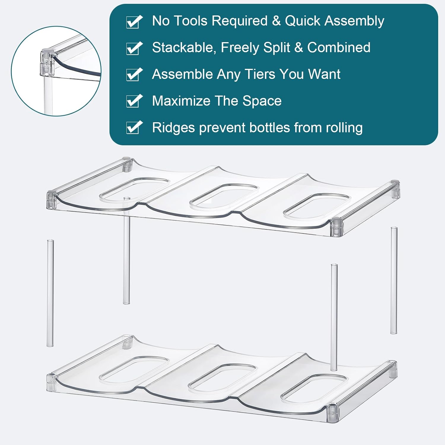 LARGER Compartment - Stackable Water Bottle Organizer Holder