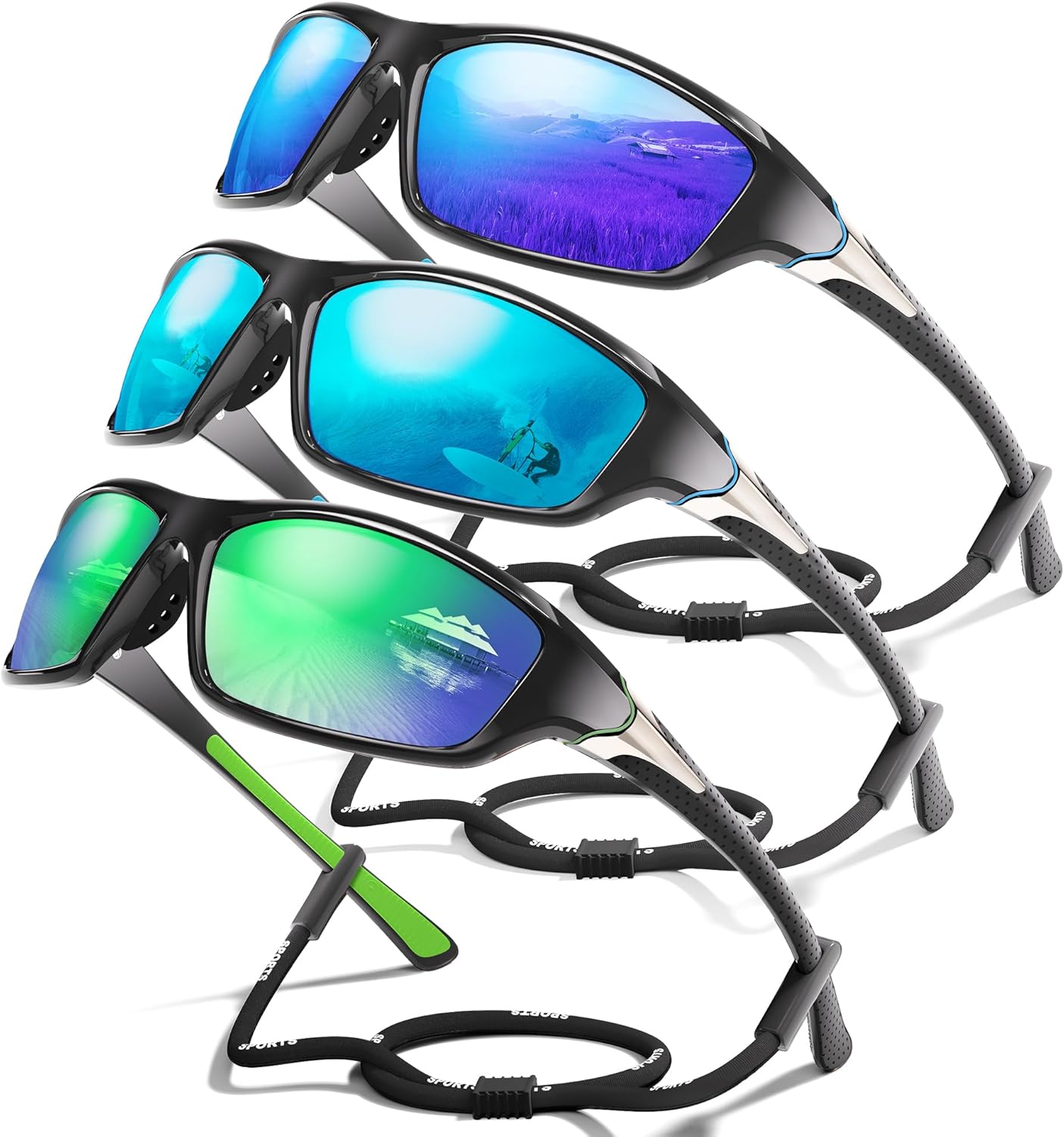 3-Pack Polarized Sports Sunglasses for Men