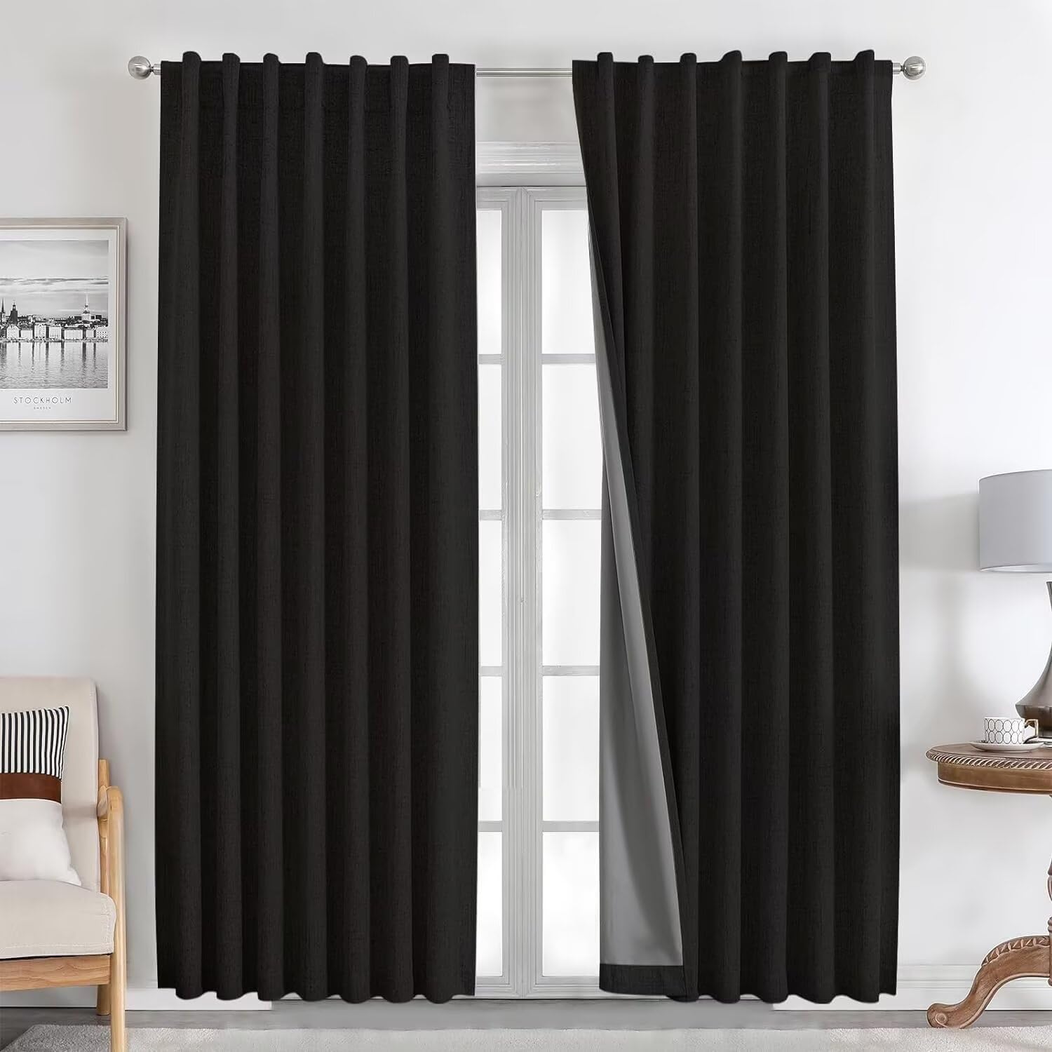 Joydeco 100% Blackout Linen Curtains