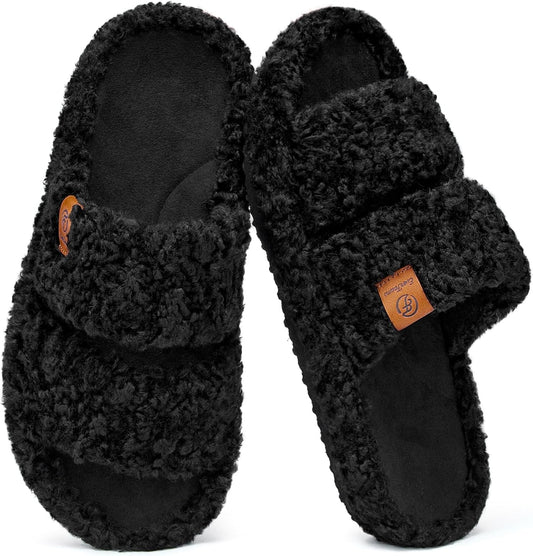EverFoams Womens Fuzzy Open-toe Slippers