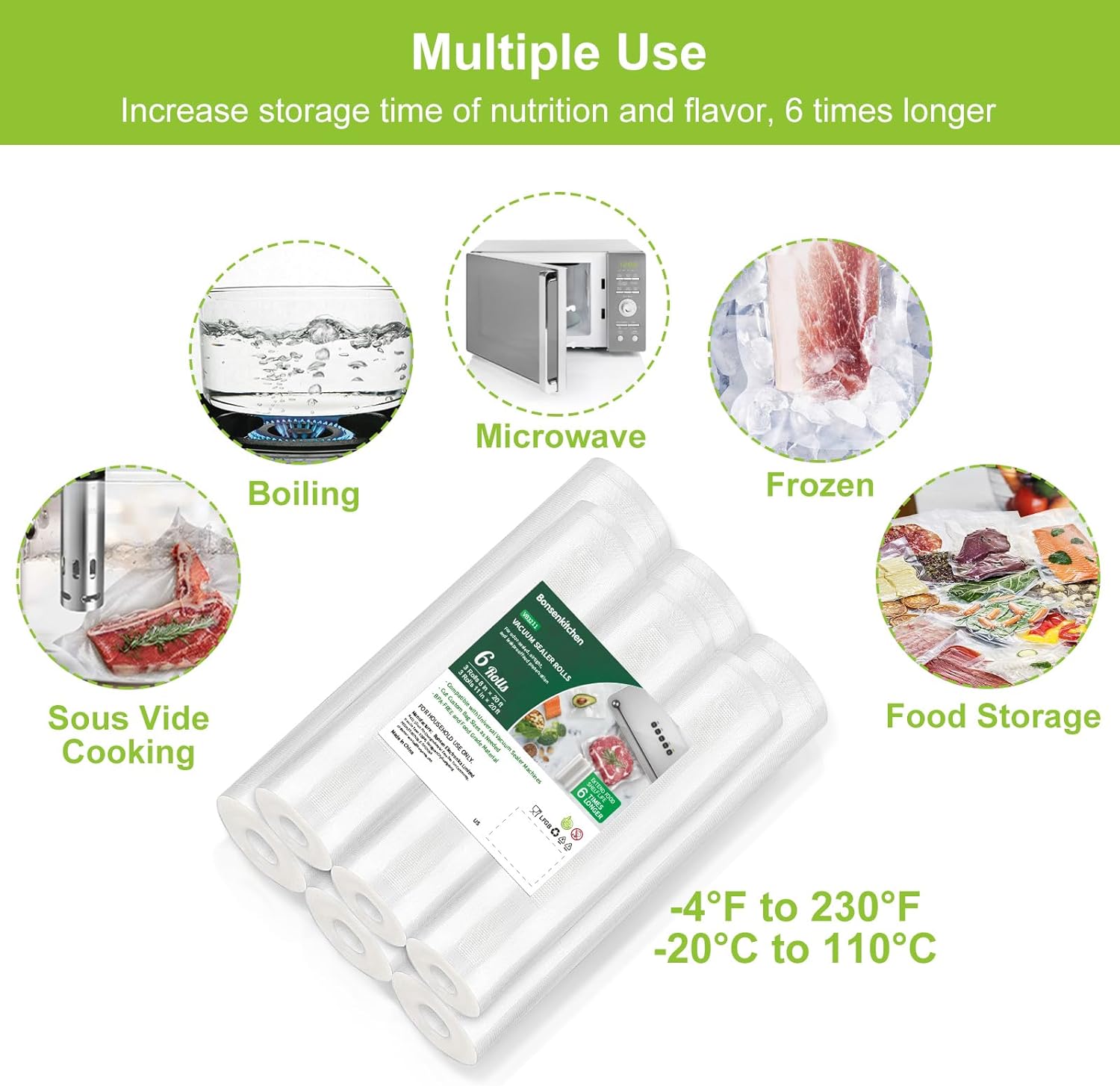 Bonsenkitchen Vacuum Sealer Bags Food Storage Rolls