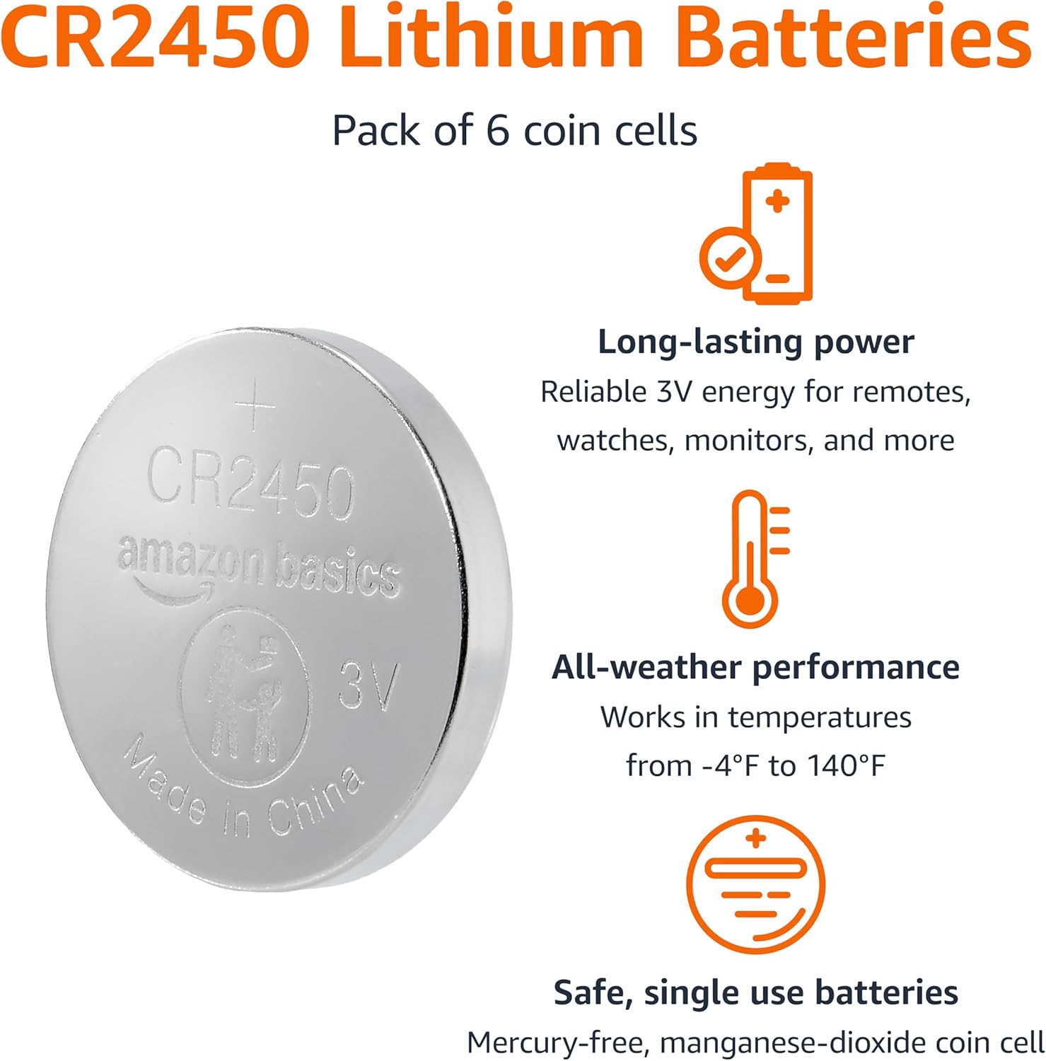 6-Pack CR2450 Lithium Coin Cell Battery