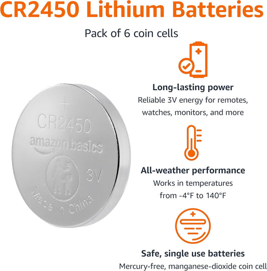 6-Pack CR2450 Lithium Coin Cell Battery