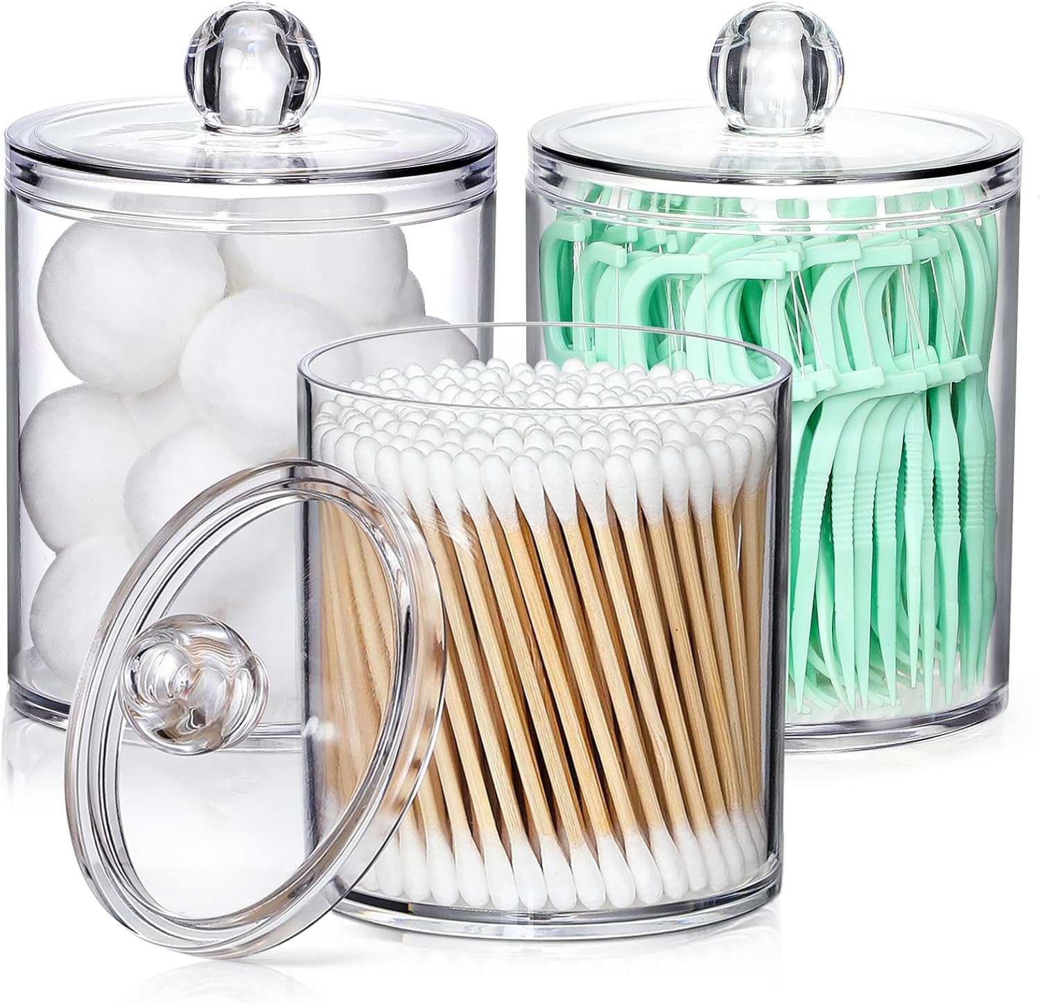 4 Pack Acrylic Qtip Holder Dispenser for Cotton Swabs