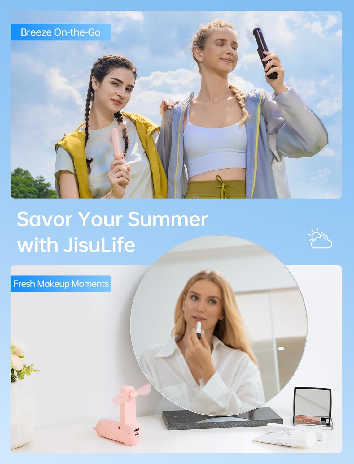 JISULIFE Handheld Mini Fan with Power Bank