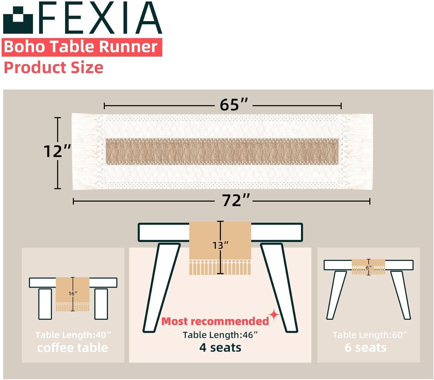 FEXIA Boho Table Runner for Thanksgiving Fall Christmas