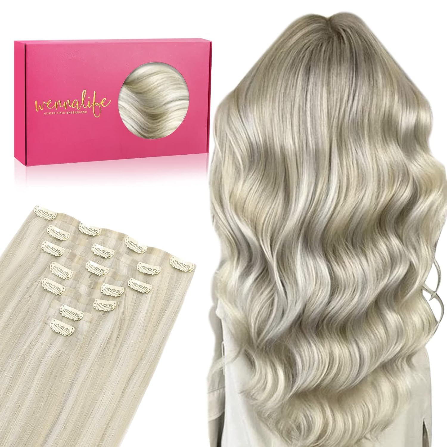 WENNALIFE Clip in Hair Extensions Real Human Hair
