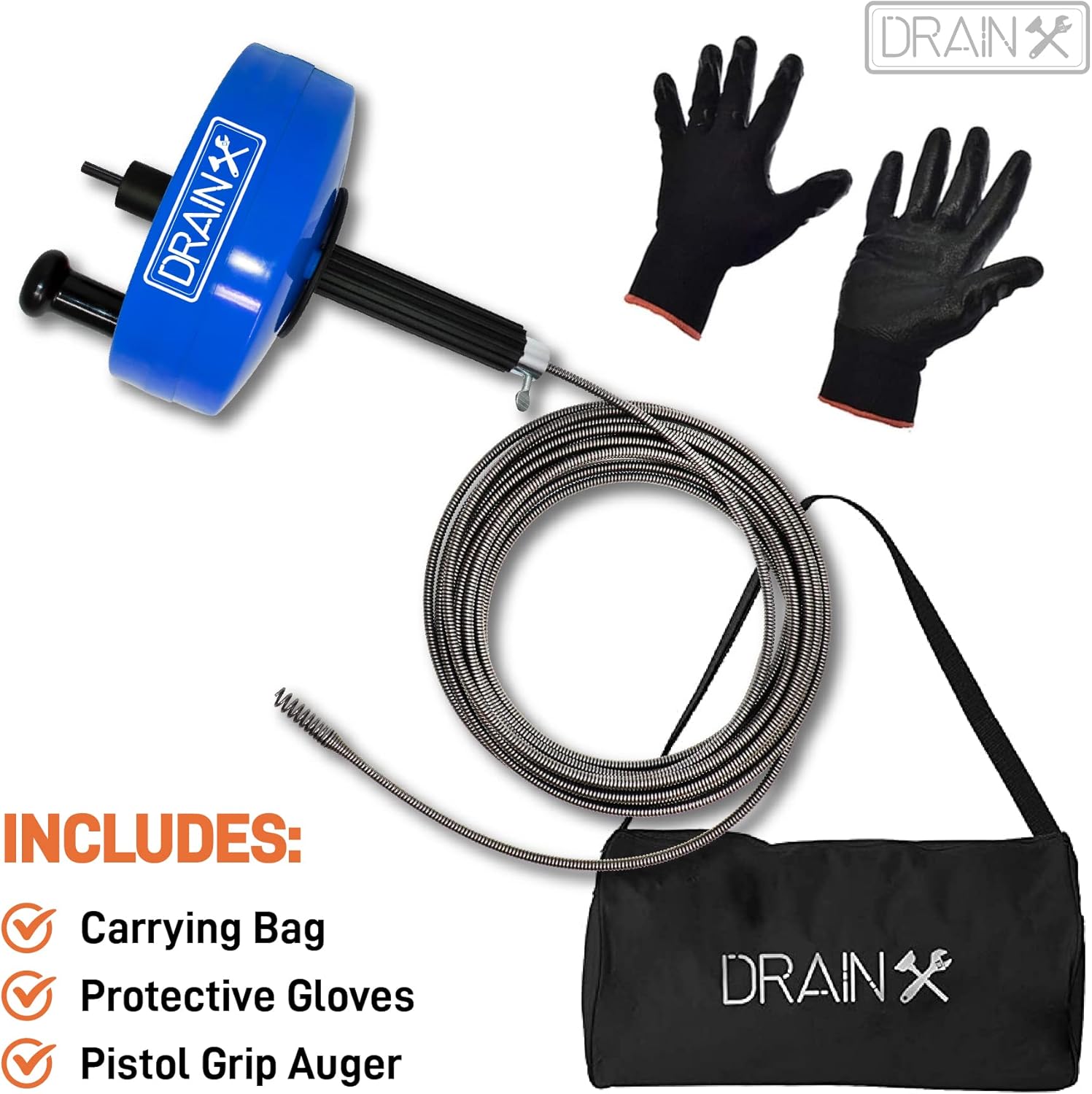 DrainX Steel Power Pro Drum Auger Plumbing Snake