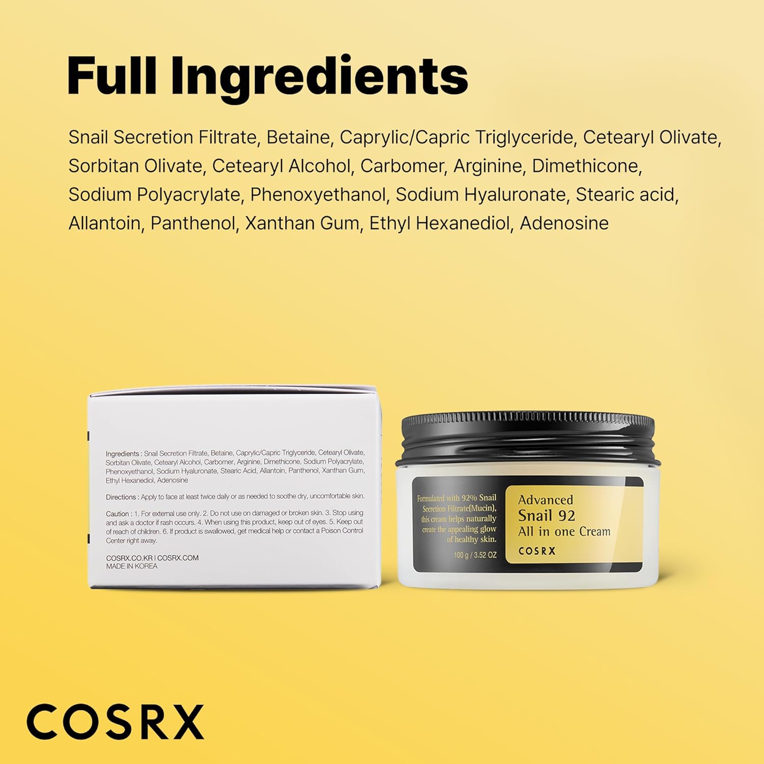 COSRX Snail Mucin 92% Face Moisturizer Skincare