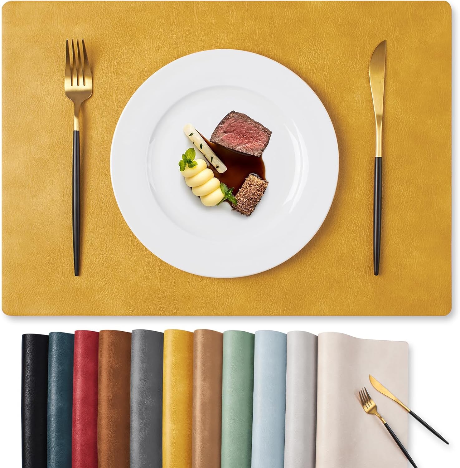 MOSAYT Vinyl Placemats Set Fall Faux Leather