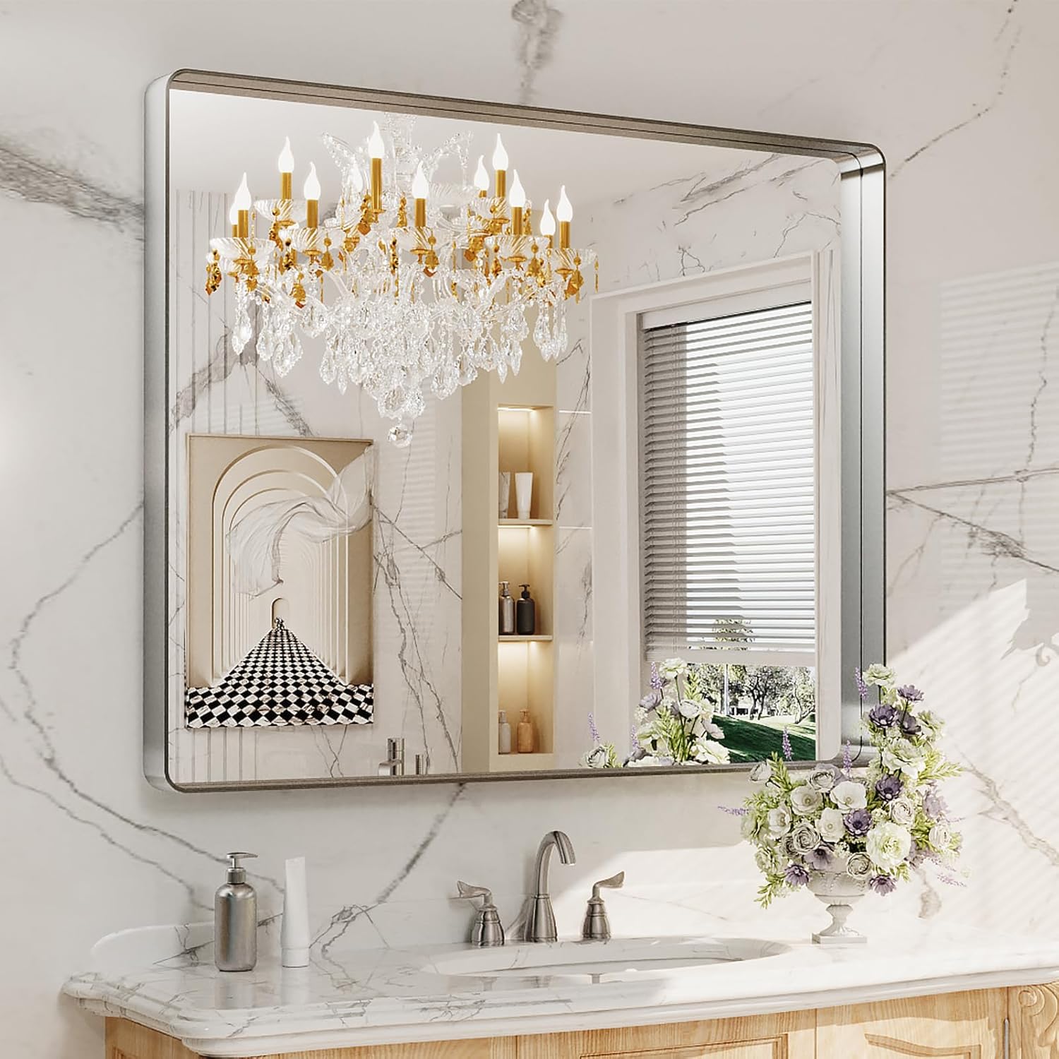 LOAAO Black Metal Framed Bathroom Mirror for Wall