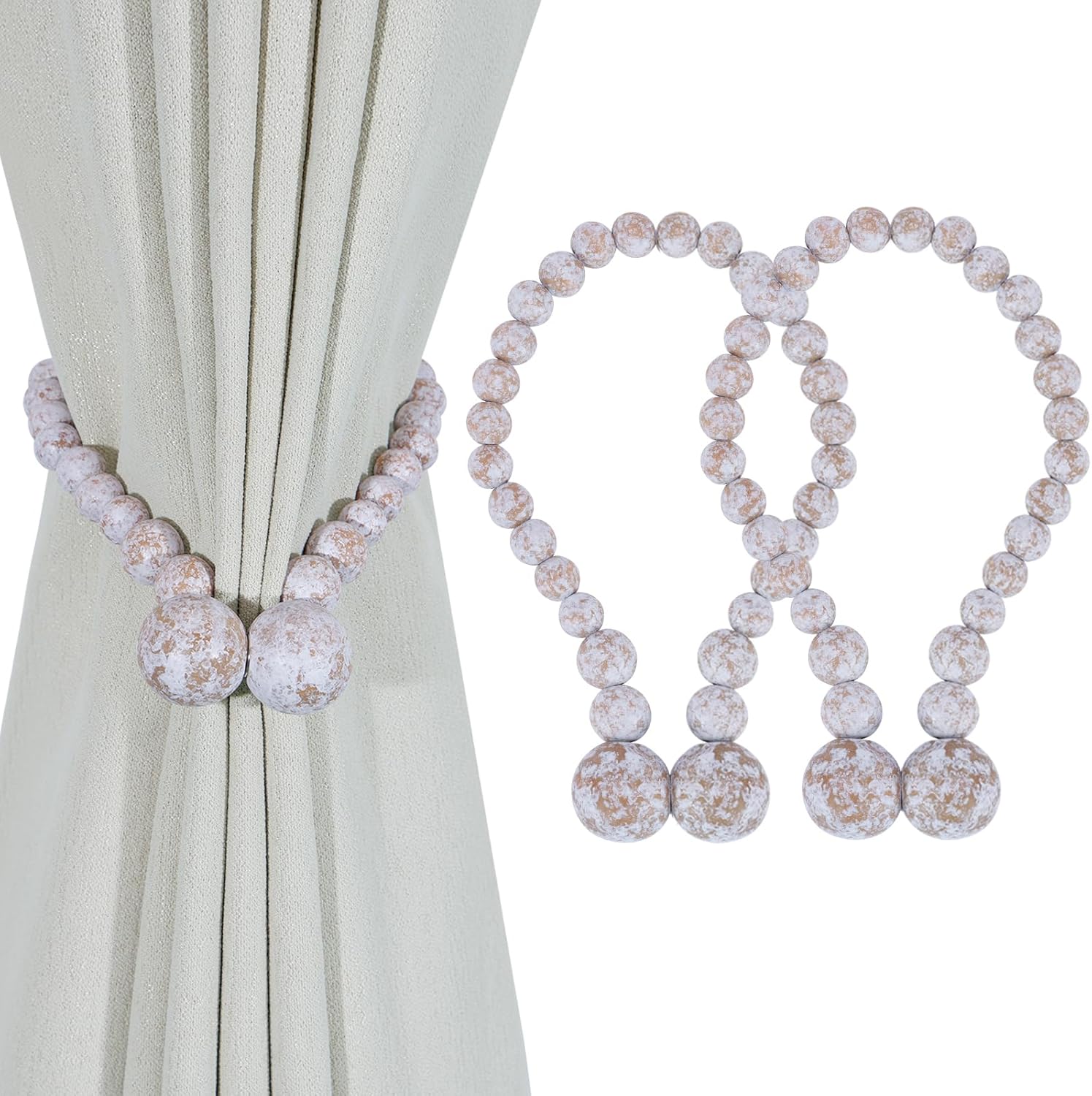 Magnetic Wood Bead Curtain Tiebacks Curtain Holders for Bedroom