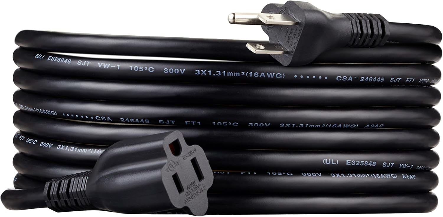 Extension Cord, 25 Ft, 3 Prong Outlet Extender