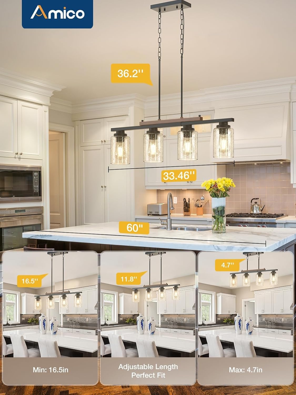 Amico Dining Room Light Fixture 4-Light Kitchen