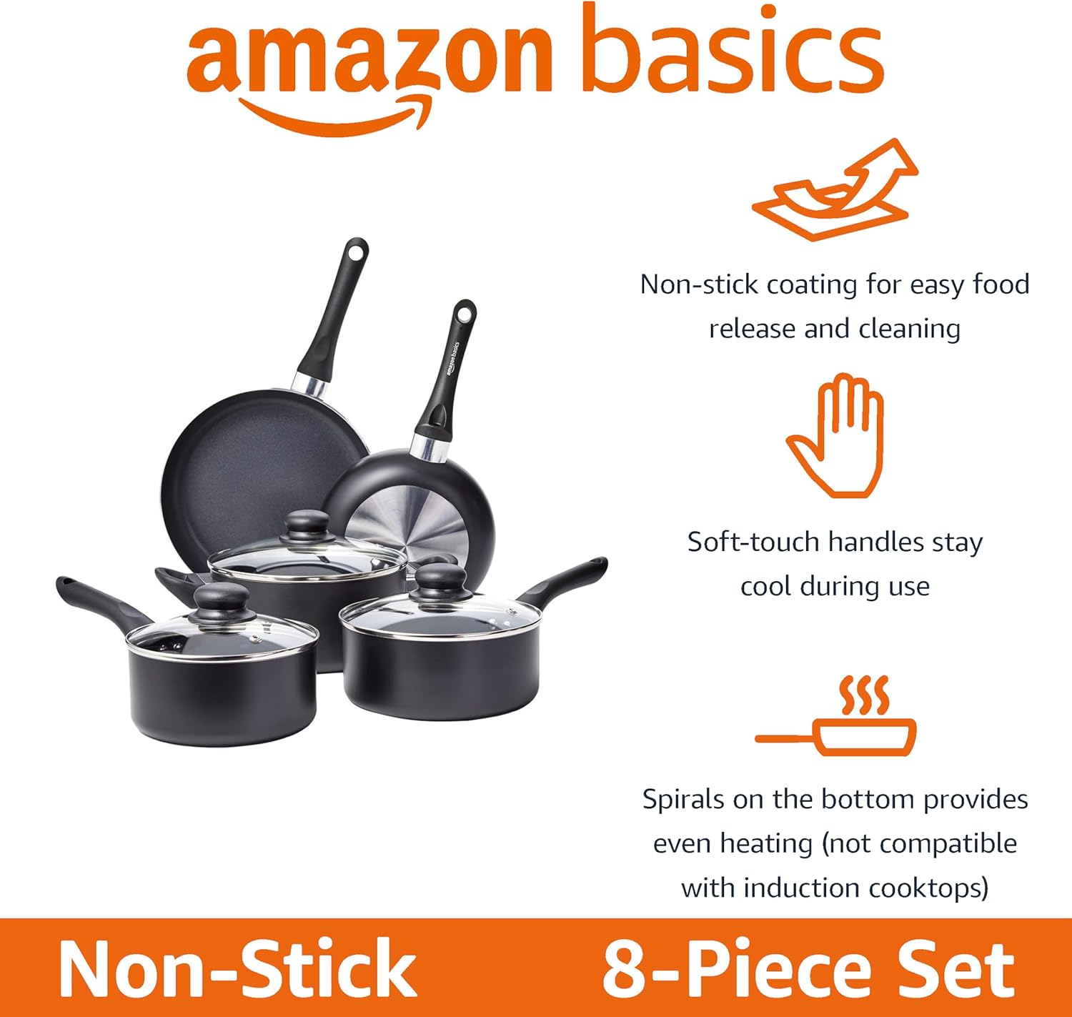 Amazon Basics 8 Nonstick Cookware Set