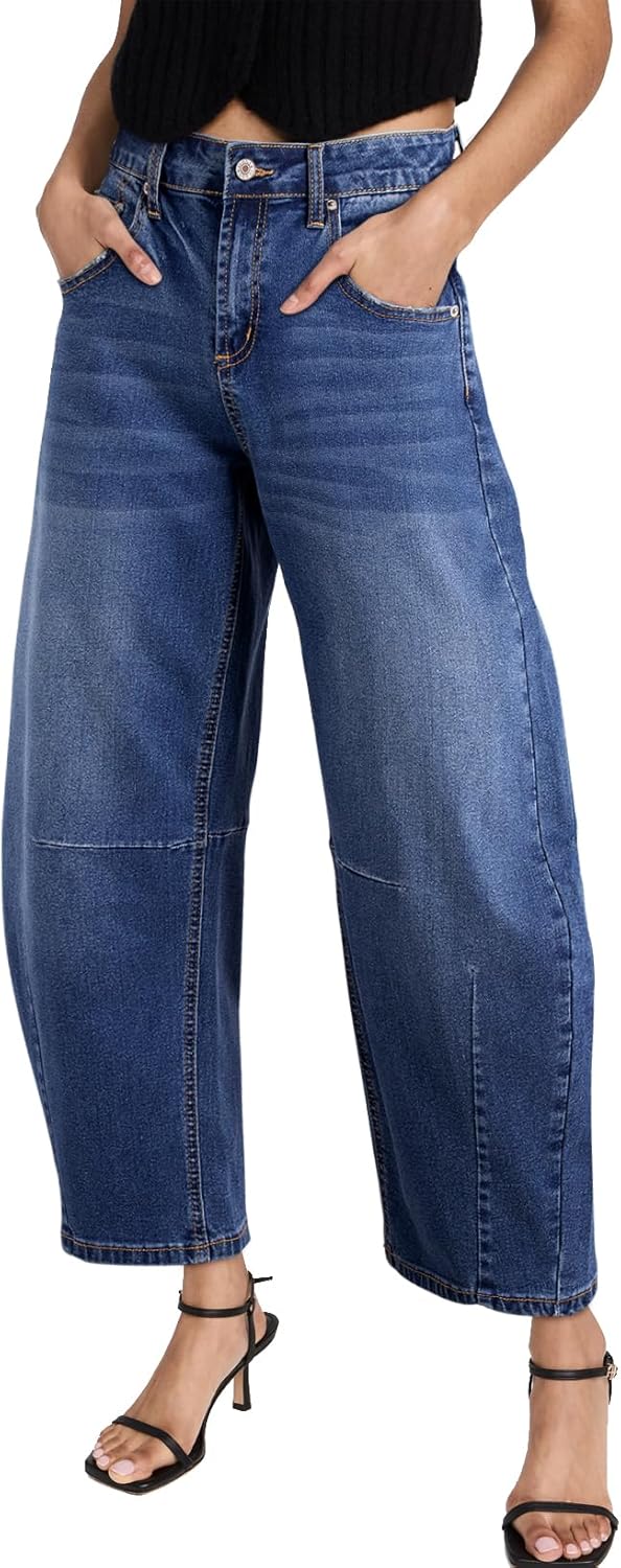 Sidefeel Women's Barrel Jeans Wide Leg Denim Pants