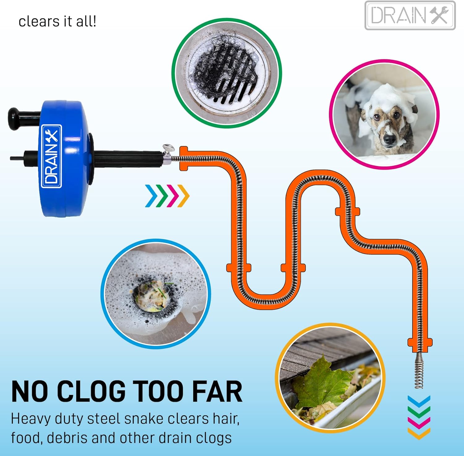 DrainX Steel Power Pro Drum Auger Plumbing Snake