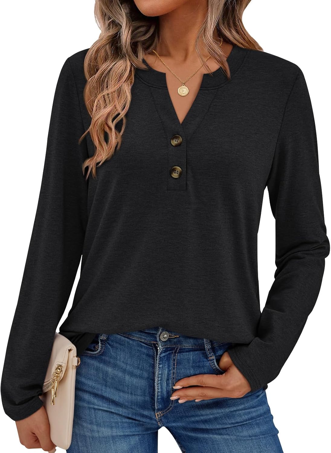 AUTOMET Women’s Long Sleeve Henley Tops Fall