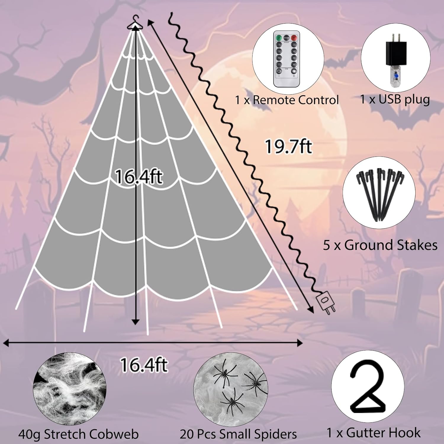 Halloween Spider Web Lights LED Lighted Spider