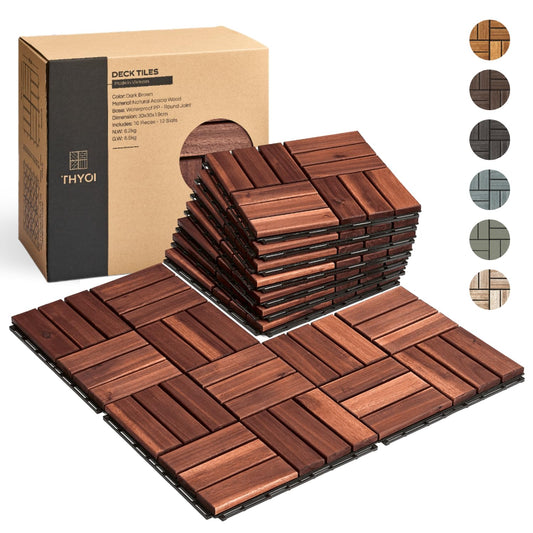 Deck Tiles Patio Flooring - Outdoor Waterproof Acacia Wood Tiles