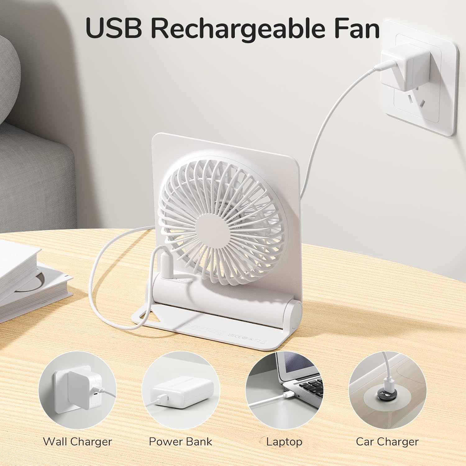 JISULIFE Small Desk Fan Portable Travel with Battery