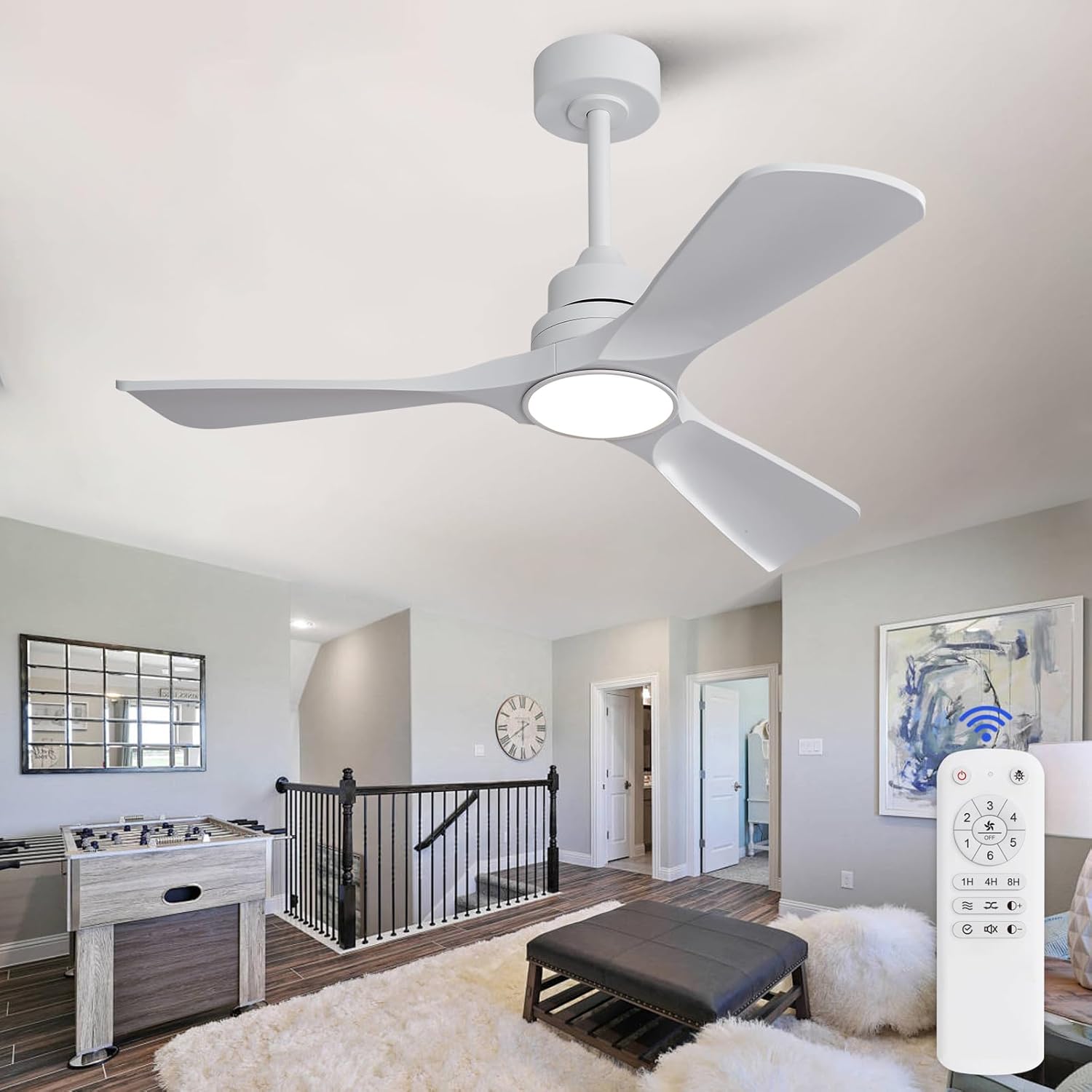 White Ceiling Fans with Lights and Remote