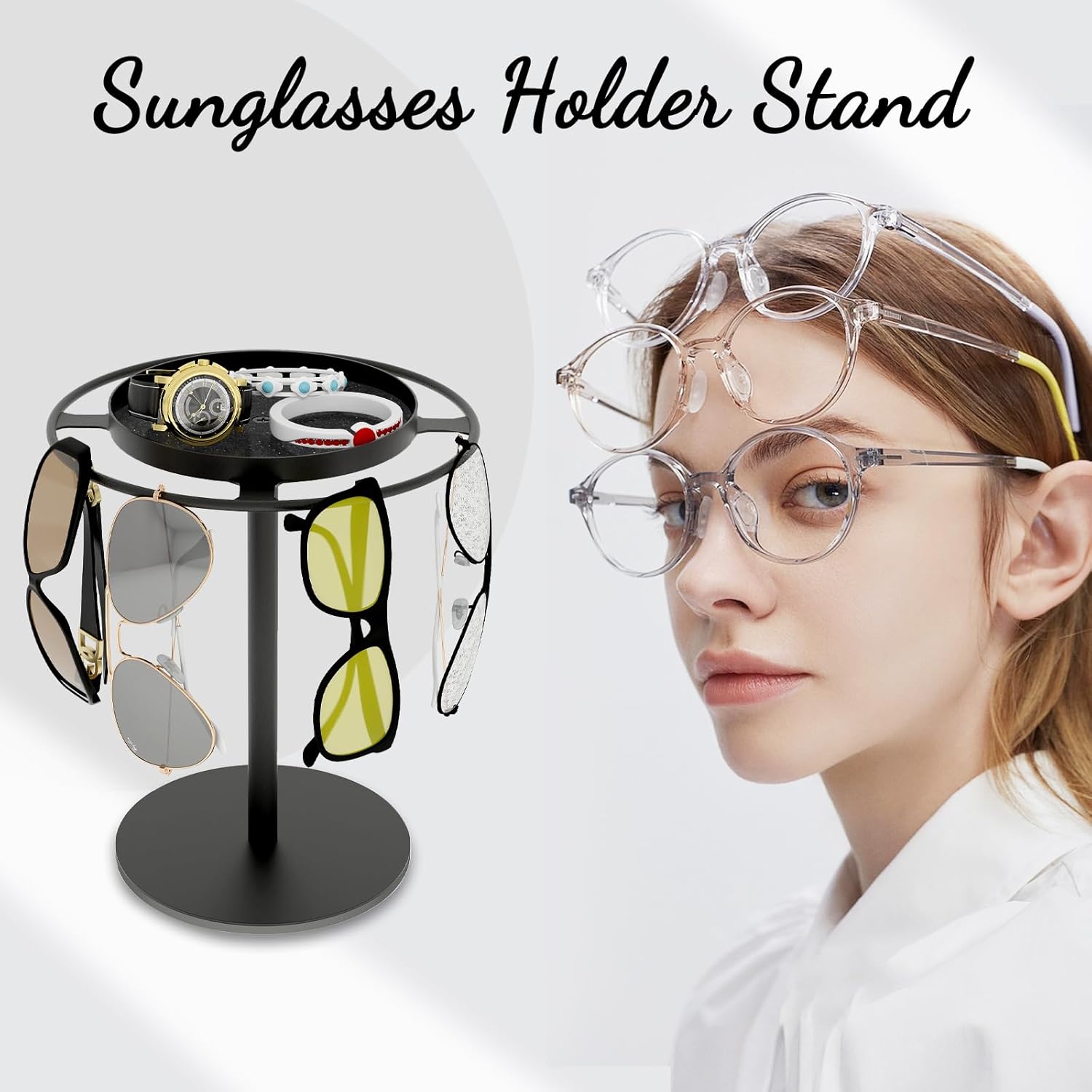 LSK Metal Sunglasses Holder Stand with Storgae Tray