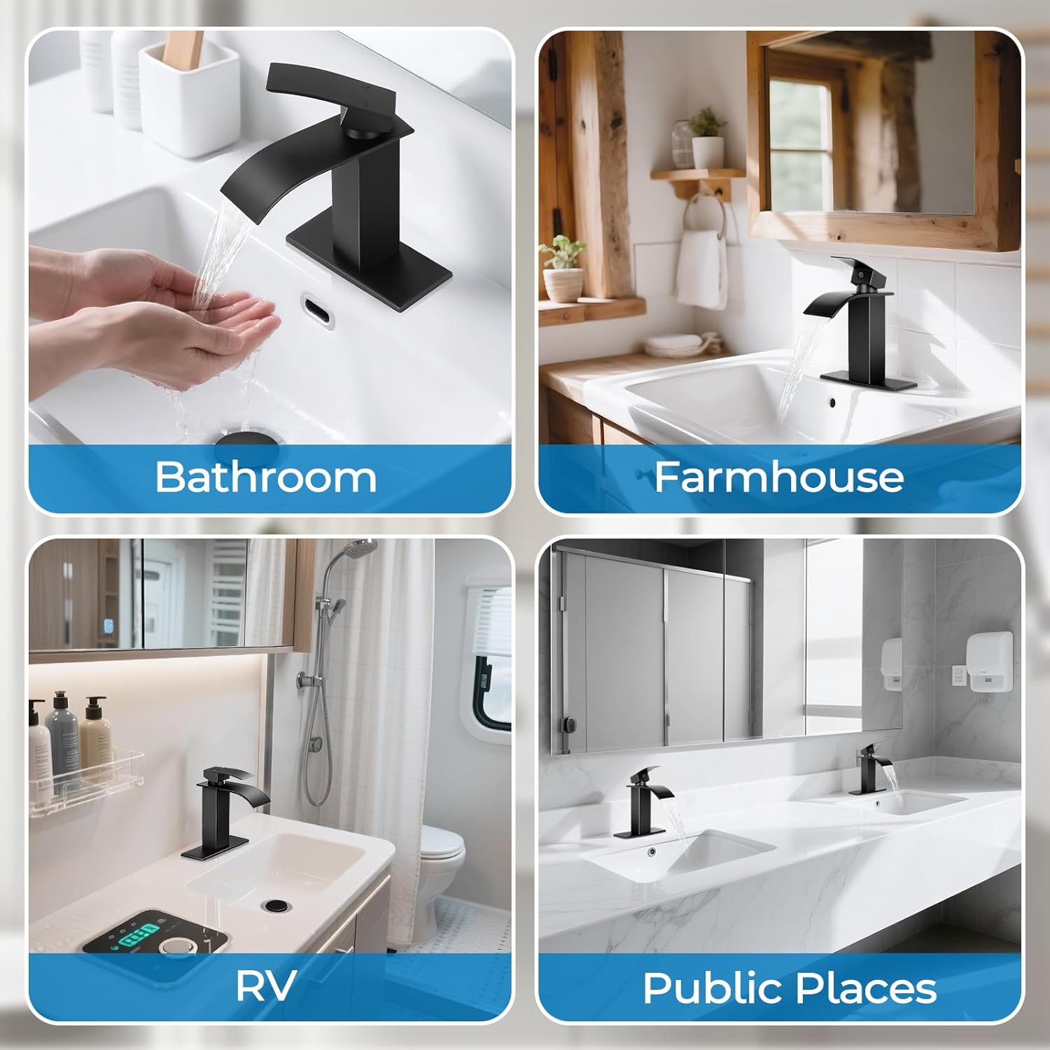 Matte Black Waterfall Bathroom Faucet
