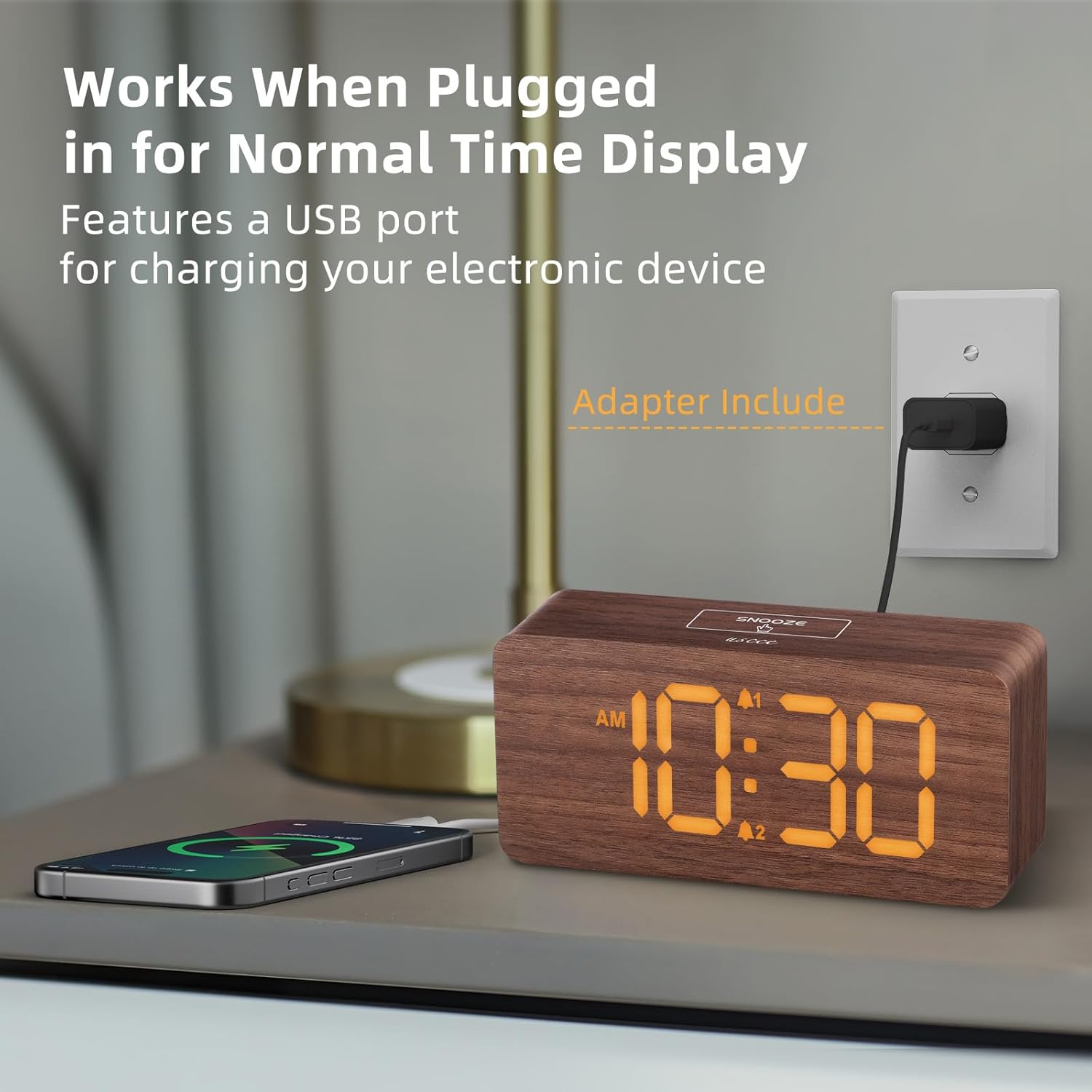 Uscce Wooden Digital Alarm Clocks for Bedrooms