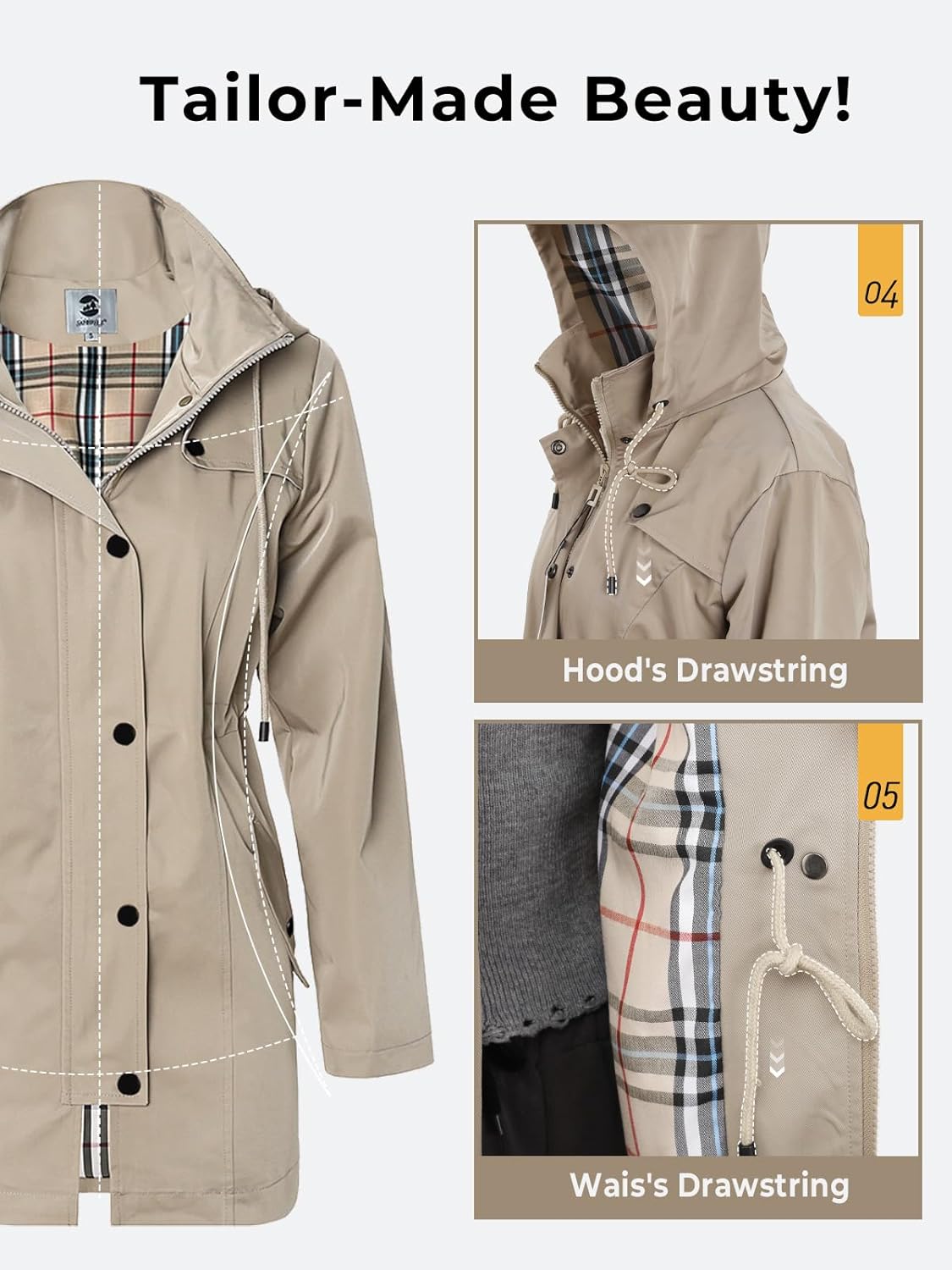 SaphiRose Women's Long Hooded Rain Jacket