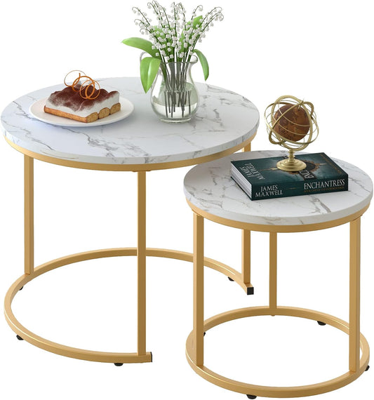 Aboxoo Coffee Table Nesting White Set of 2 Side Frame