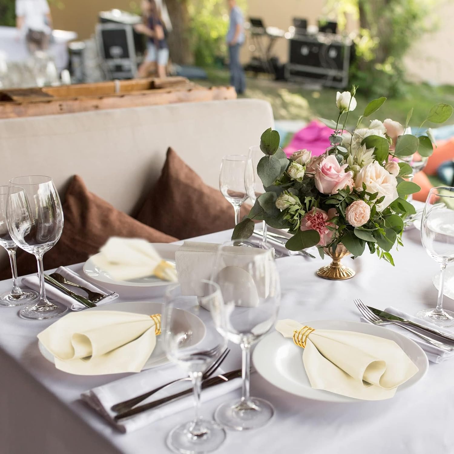 MCEAST Satin Cloth Napkins and Napkin Rings Set