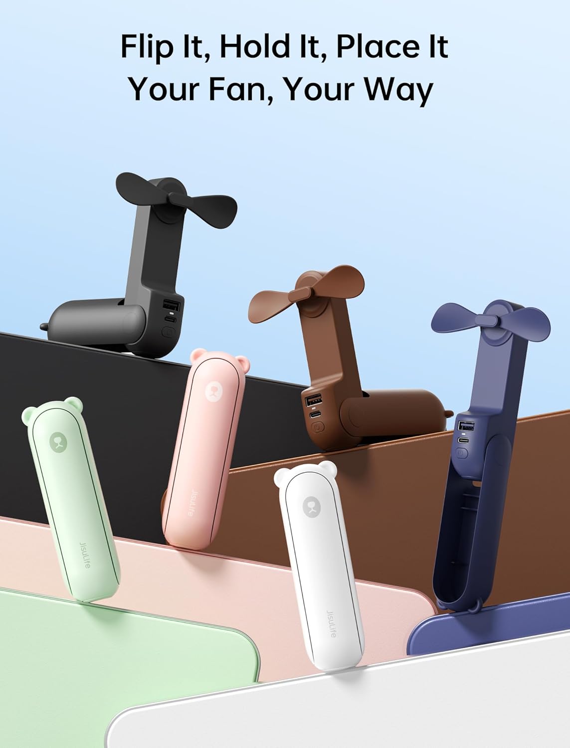 JISULIFE Handheld Mini Fan with Power Bank